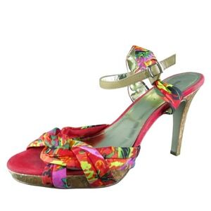 Style&co. Owenn Ankle Strap Women Platform‎ Heel Shoes Size 11 Medium Red Fabric